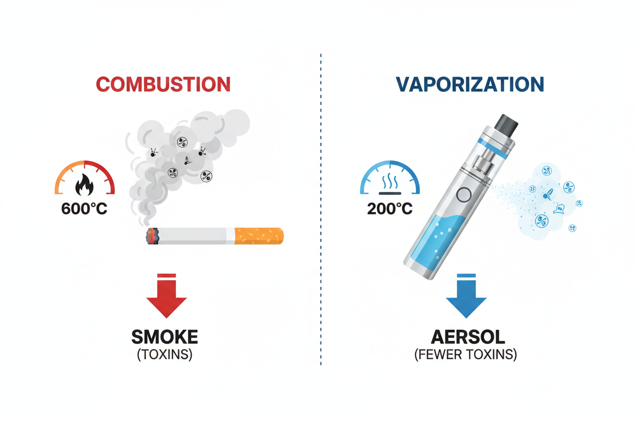 difference between combustion cigarette smoke and vape aerosol heating process