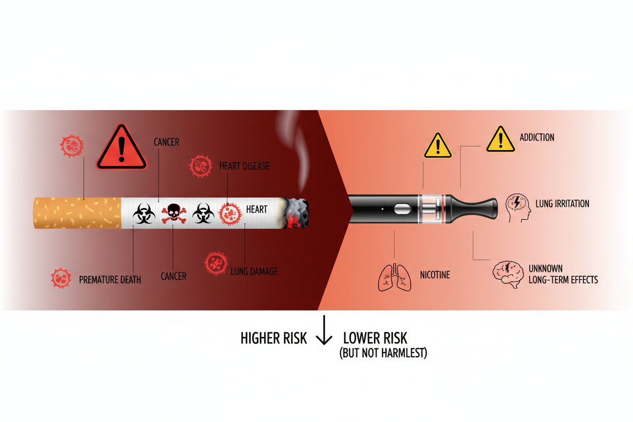 smoking vs vaping cancer risk comparison infographic