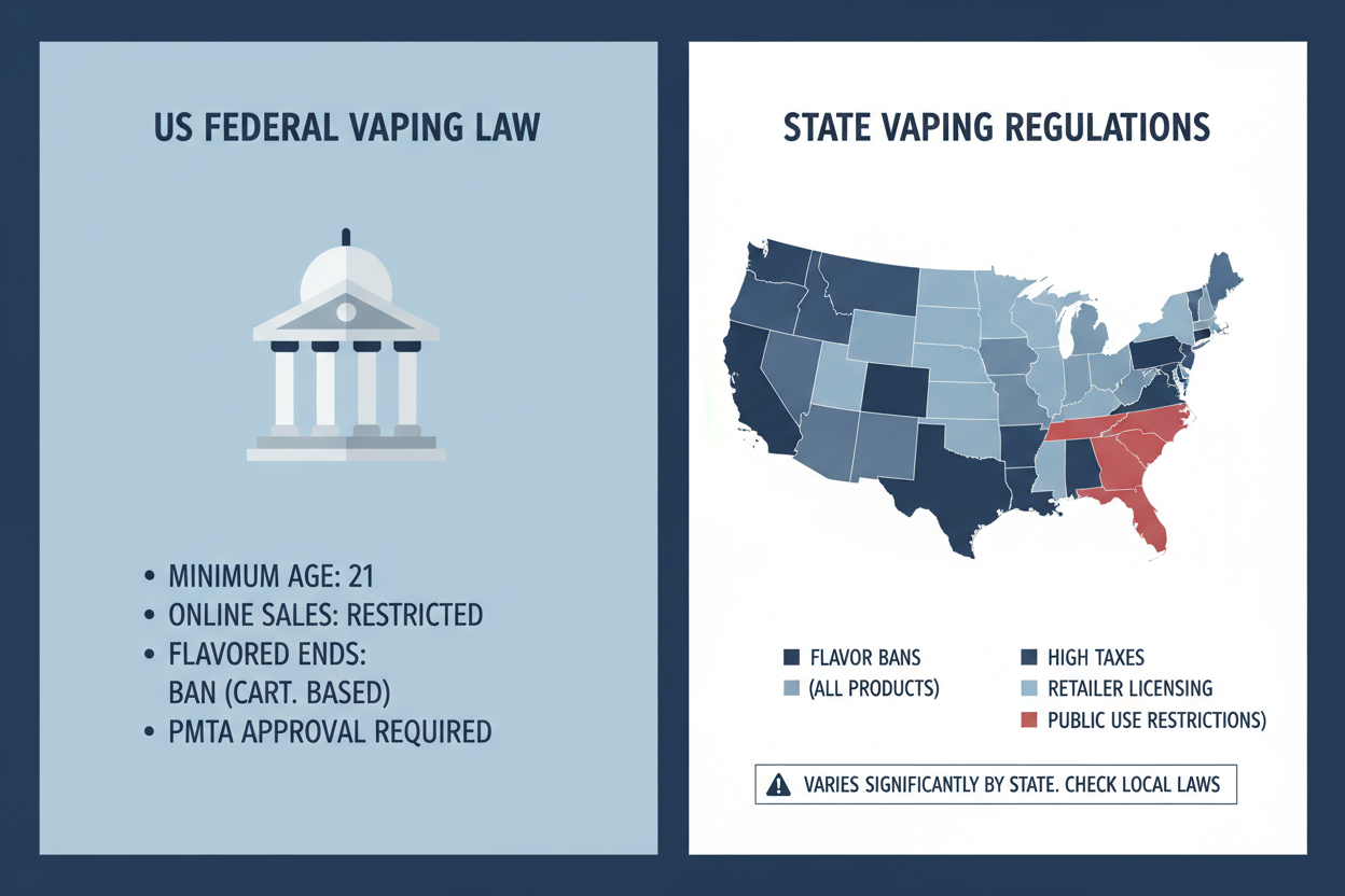 Infographic comparing US Federal Vaping Law and State Vaping Regulations